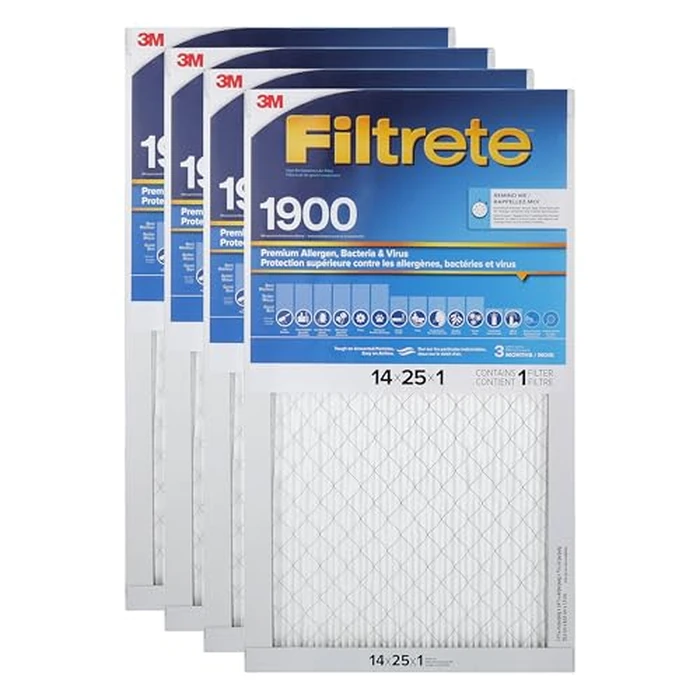 Filtrete 14x25x1 AC Furnace Air Filter, MERV 13, MPR 1900, Premium Allergen, Bacteria & Virus, 3-Month Pleated 1-Inch Electrostatic Air Cleaning Filter, 4-Pack (Actual Size 13.81 x 24.81 x 0.78 in) by Filtrete - Image 1