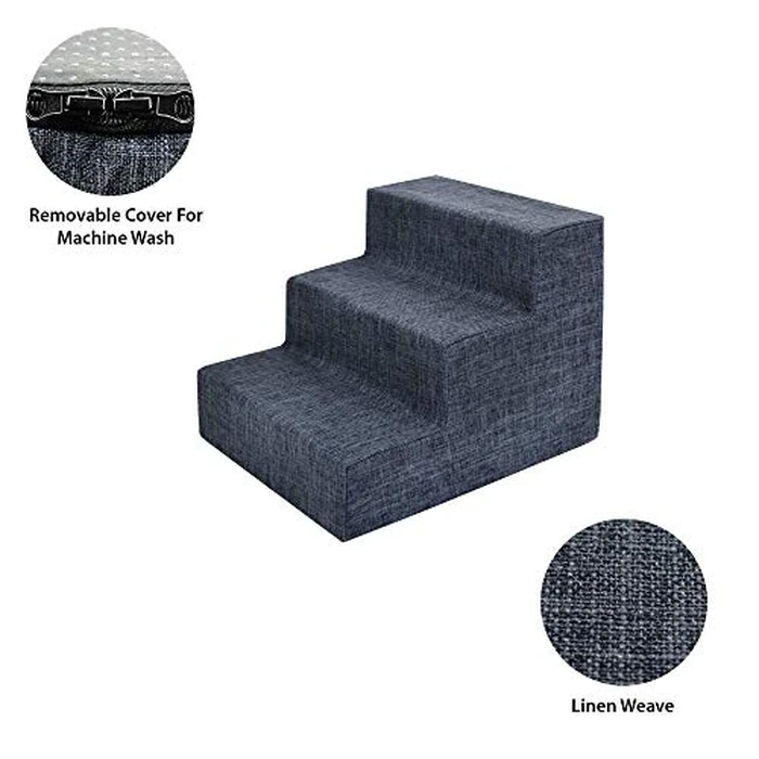 Best Pet Supplies Dog Stairs & Steps - Foam Steps for Small Dogs & Cats, Non-Slip Indoor Balanced Pet Step Support, Dog Ramp, No Assembly, Dark Gray Linen, 3-Step (13.5-inch Height) by Best Pet Supplies - Image 5