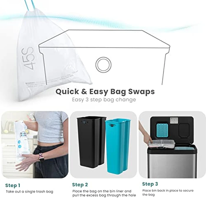 Home Zone Living 19 Gallon Kitchen Trash Can with Dual Compartments for Recycling, CleanAura Odor Control, Stainless Steel, Silver, 70 Liters Total, Gen 2 by Home Zone Living - Image 7