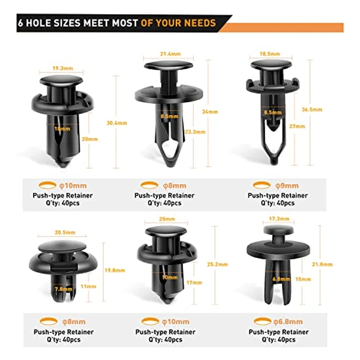 GOOACC 240PCS Car Retainer 6.3mm 8mm 9mm 10mm Expansion Screws Replacement Kit Bumper Push Rivet Clips, 1PC Fastener Remover,Black by GOOACC - Image 2