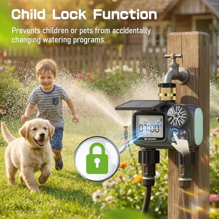 CyberOrd 2 Zone Solar Water Timer, Hose Timer with Solar Charging, Sprinkler Timers for Garden Hose with Auto/Manual/Rain Delay Modes, Digital Drip Irrigation System for Lawn/Patio/Garden by CyberOrd - Image 7