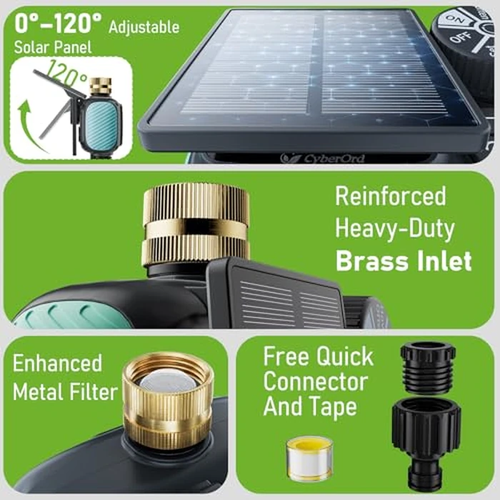 CyberOrd 2 Zone Solar Water Timer, Hose Timer with Solar Charging, Sprinkler Timers for Garden Hose with Auto/Manual/Rain Delay Modes, Digital Drip Irrigation System for Lawn/Patio/Garden by CyberOrd - Image 8