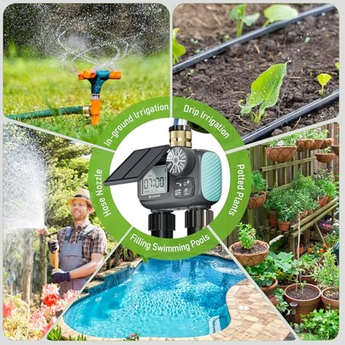 CyberOrd 2 Zone Solar Water Timer, Hose Timer with Solar Charging, Sprinkler Timers for Garden Hose with Auto/Manual/Rain Delay Modes, Digital Drip Irrigation System for Lawn/Patio/Garden by CyberOrd - Image 9