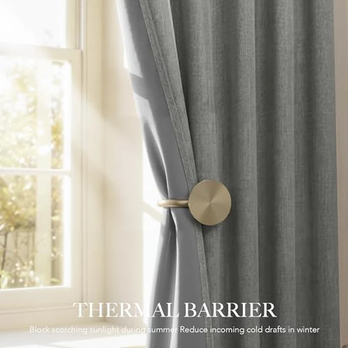 RYB HOME 100% Blackout Linen Textured Curtains 96 inches Long, Thermal Insulating Privacy Energy Saving for Bedroom Living Room Window Office Theater Baby Nursery, W 52 x L 96 in, Grey, 2 Panels by RYB HOME - Image 4