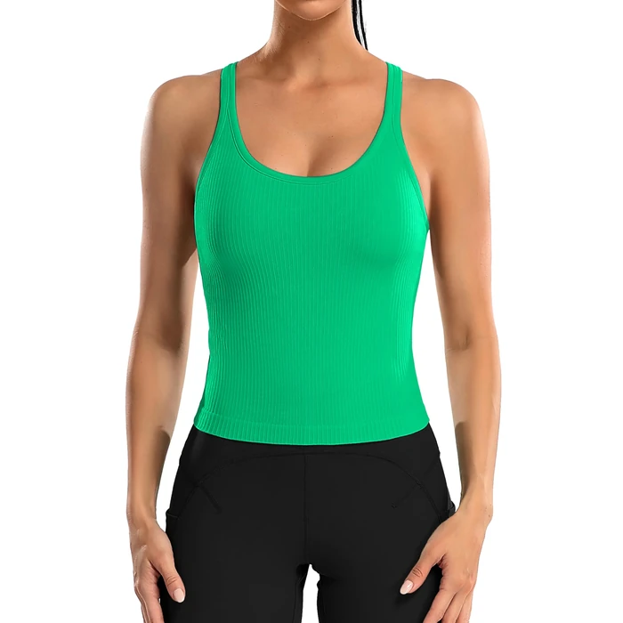 ATTRACO Women's Longline Sports Bra Tank Top Padded Athletic Yoga Tops Tight Fit Green M by ATTRACO - Used - Like New condition