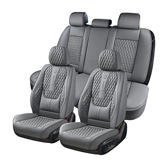 Coverado Car Seat Covers Full Set, Nappa Leather Seat Covers for Car, Waterproof Car Seat Protector with Lumbar Support, Automotive Seat Covers Universal Fit for Most Cars SUV Trucks (Gray) by Coverado - Used - Acceptable condition