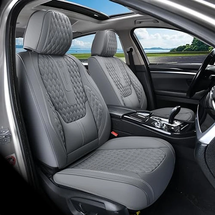 Coverado Car Seat Covers Full Set, Nappa Leather Seat Covers for Car, Waterproof Car Seat Protector with Lumbar Support, Automotive Seat Covers Universal Fit for Most Cars SUV Trucks (Gray) by Coverado - Image 2
