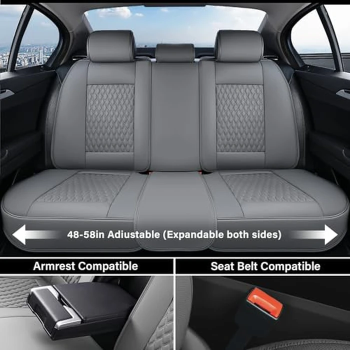 Coverado Car Seat Covers Full Set, Nappa Leather Seat Covers for Car, Waterproof Car Seat Protector with Lumbar Support, Automotive Seat Covers Universal Fit for Most Cars SUV Trucks (Gray) by Coverado - Image 5