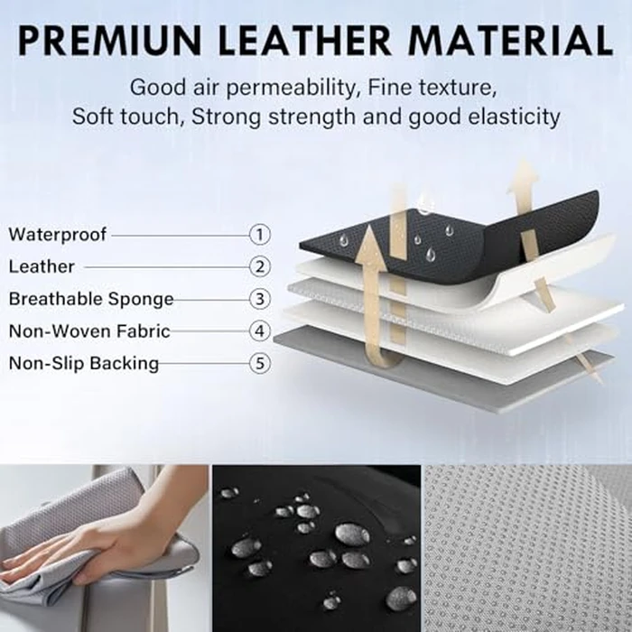 Coverado Car Seat Covers Full Set, Nappa Leather Seat Covers for Car, Waterproof Car Seat Protector with Lumbar Support, Automotive Seat Covers Universal Fit for Most Cars SUV Trucks (Gray) by Coverado - Image 7