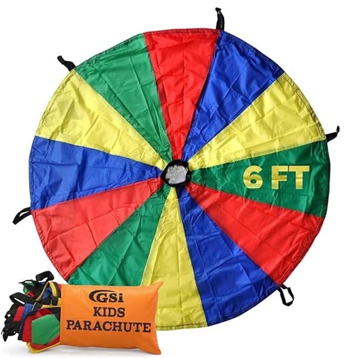 GSi Kids Play Parachute Rainbow Parachute Toy Tent Game for Kids Gymnastics Cooperative Play and Outdoor Playground Activities (6 Feet) by GSi - Used - Like New condition - US$12.89