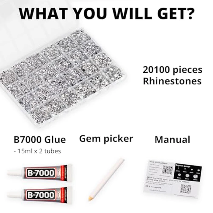 20100Pcs Silver Clear Resin Rhinestones 2,3,4,5,6mm Flatback for Bedazzling Crafting Crafts Clothing Clothes Fabric Shoes Nail Art, Flat Back Gems Diamonds Bedazzler Kit Bulk Jewels Crystals Gemstones by Worthofbest - Image 2