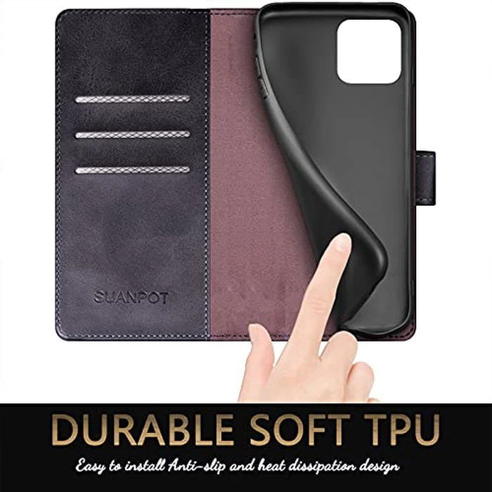 SUANPOT for iPhone 13 Pro Max 6.7" RFID Blocking Wallet case Credit Card Holder,Flip Book PU Leather Phone case Shockproof Cover Cellphone Women Men for Apple iPhone 13 ProMax case Wallet (Black) by SUANPOT - Image 6