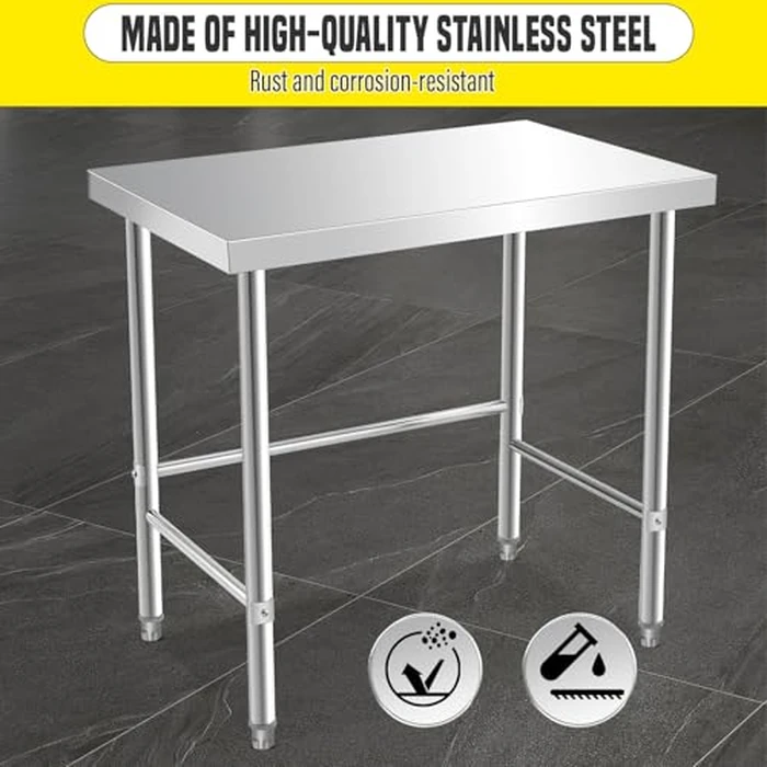48X24 Inch Stainless Steel Prep Table, Open Base Design (No Bottom Shelf) for Commercial & Home Kitchens - Heavy-Duty, Easy-Clean Work Surface by JoanKaren - Image 3