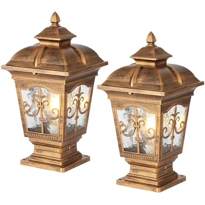 PTOUG 2 Pack Outdoor Post Light, Bronze Post Lamp Fixture, Antique Street Lights for Patio, Garden, Fence Lawn, Pathway, Driveway, Front/Back Door. by PTOUG - Used - Like New condition