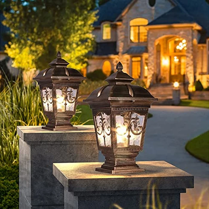 PTOUG 2 Pack Outdoor Post Light, Bronze Post Lamp Fixture, Antique Street Lights for Patio, Garden, Fence Lawn, Pathway, Driveway, Front/Back Door. by PTOUG - Image 2