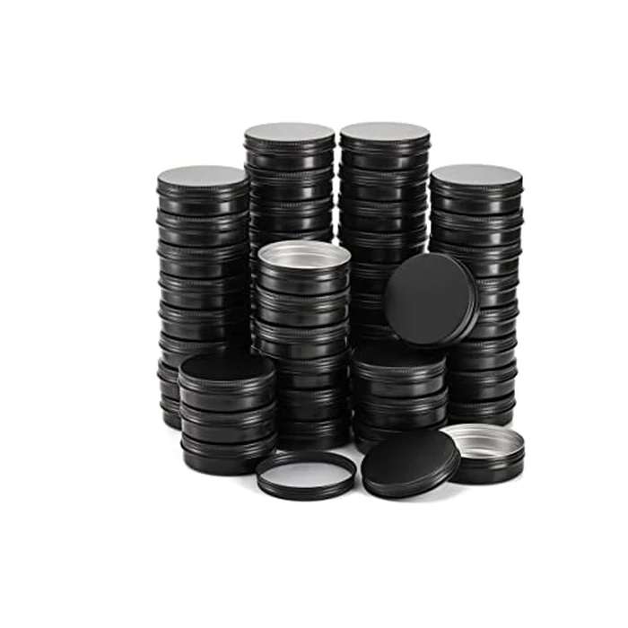 Foraineam 60 Pack 2 oz / 60ml Aluminum Round Lip Balm Tin Cans Cosmetic Sample Containers with Screw Lid - Black Empty Tins for Salve, Powder, Spice, or Candies by Foraineam - Used - Acceptable condition - CA$20.31