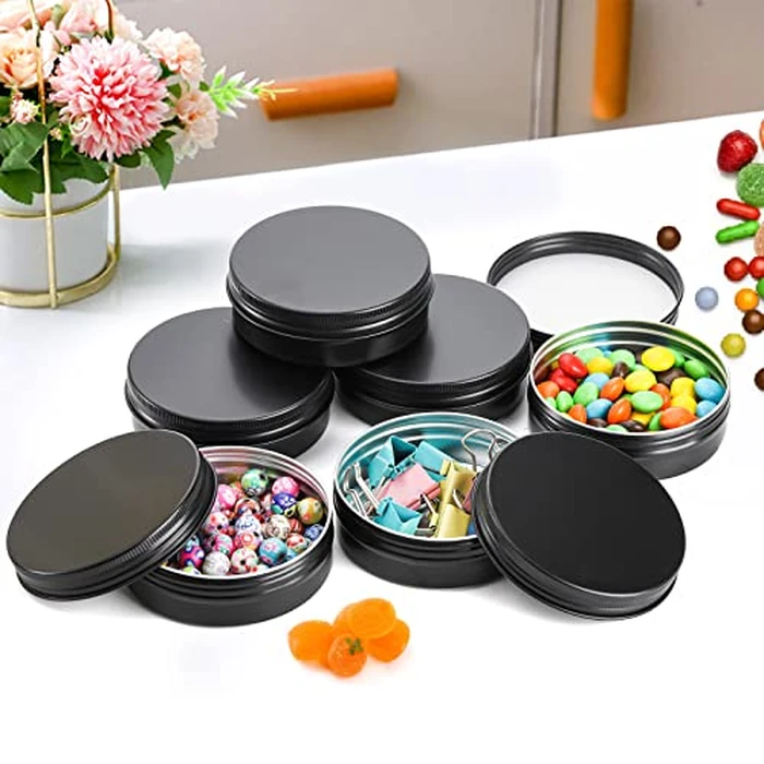 Foraineam 60 Pack 2 oz / 60ml Aluminum Round Lip Balm Tin Cans Cosmetic Sample Containers with Screw Lid - Black Empty Tins for Salve, Powder, Spice, or Candies by Foraineam - Image 5