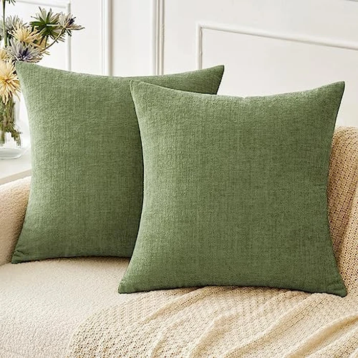 MIULEE Pack of 2 Chenille Soft Solid Decorative Throw Pillow Covers Luxury Modern Cushion Cases for Sofa Couch Bedroom Living Room Sage Green 16x16 Inch by MIULEE - Used - Very Good condition - CA$19.79