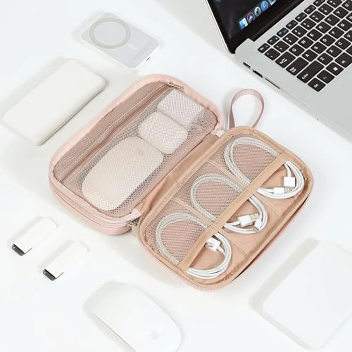 NISHEL Travel Cord Organizer Case, Double Layers Tech Electronic Bag, Essentials for Charger, Cable, Phone, Flash drive, Medium, Pink by NISHEL - Image 7