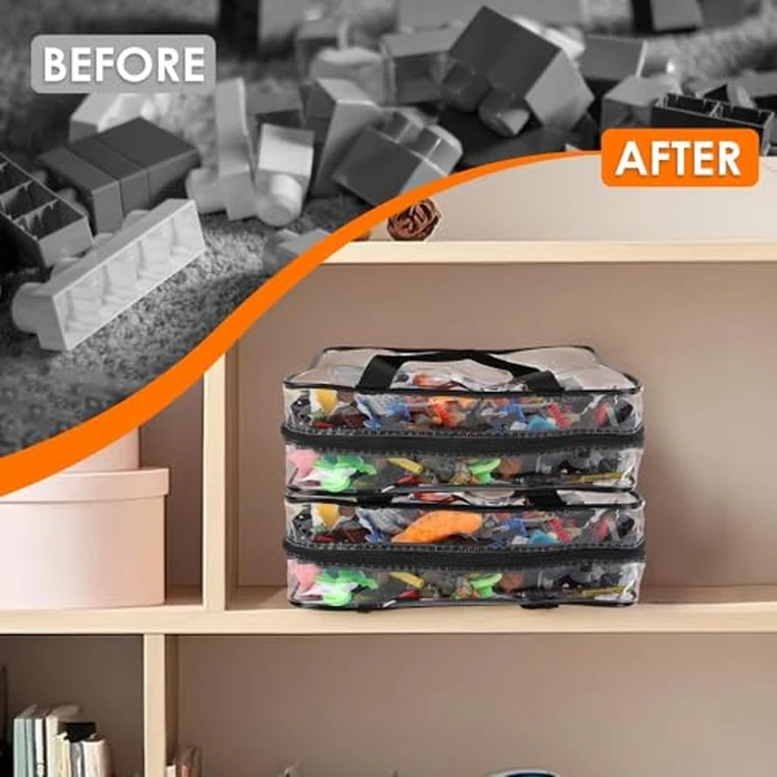 4 Pack Storage Bags for Toys, Clear PVC Organizer with Zipper, Large Black Waterproof Reusable Bags with Labels for Puzzles, Building Blocks, Games, Stationery, Kids Books by UOMIDOT - Image 4