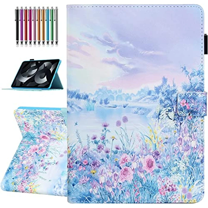YUNHOTIC Case for iPad 11th/10th Gen (10.9-11inch), iPad A16 Cover Auto Wake/Sleep, Premium PU Leather Folding Stand Cover with Pen Holder & Multiple Viewing Angles - Flower by YUNHOTIC - Used - Very Good condition - CA$11.98