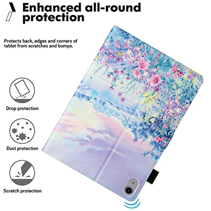YUNHOTIC Case for iPad 11th/10th Gen (10.9-11inch), iPad A16 Cover Auto Wake/Sleep, Premium PU Leather Folding Stand Cover with Pen Holder & Multiple Viewing Angles - Flower by YUNHOTIC - Image 3