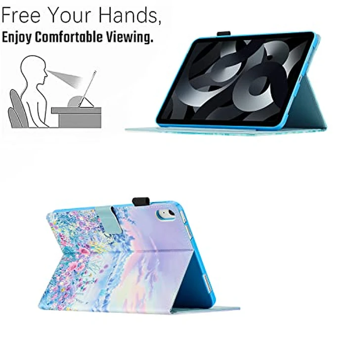 YUNHOTIC Case for iPad 11th/10th Gen (10.9-11inch), iPad A16 Cover Auto Wake/Sleep, Premium PU Leather Folding Stand Cover with Pen Holder & Multiple Viewing Angles - Flower by YUNHOTIC - Image 5