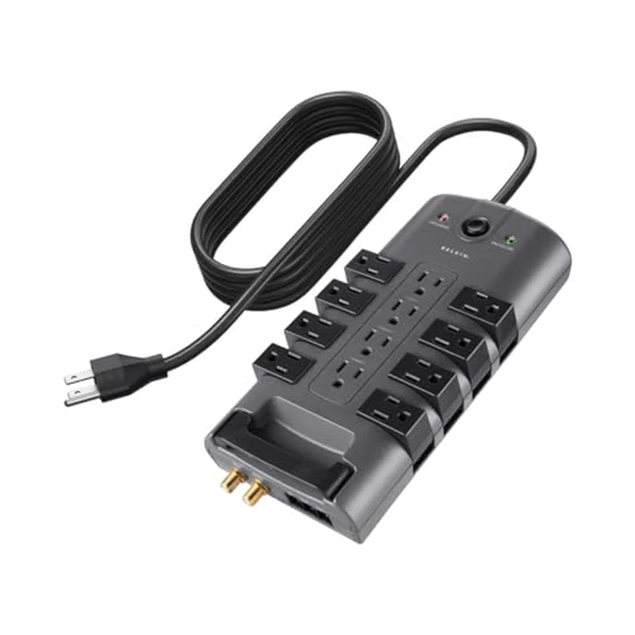 Belkin Surge Protector Power Strip w/ 8 Rotating & 4 Standard Outlets - 8ft Sturdy Extension Cord w/ Flat Pivot Plug for Home, Office, Travel, Desktop & Charging Brick - 4320 Joules of Protection by Belkin - Used - Like New condition - US$41.39