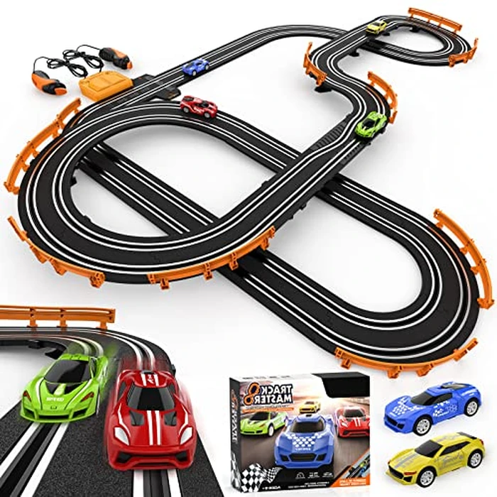 Slot Car Race Track Sets with 4 High-Speed Racing Car, Battery or Electric Race Car Track for Boys and Kids, Dual Racing Game Lap Counter Circular Overpass Track, Gifts Toys for Boys Kids Age 6 7 8-12 by Wupuaait - Used - Like New condition