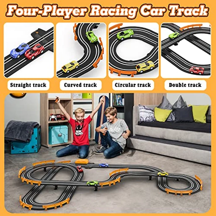 Slot Car Race Track Sets with 4 High-Speed Racing Car, Battery or Electric Race Car Track for Boys and Kids, Dual Racing Game Lap Counter Circular Overpass Track, Gifts Toys for Boys Kids Age 6 7 8-12 by Wupuaait - Image 2