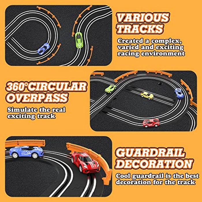 Slot Car Race Track Sets with 4 High-Speed Racing Car, Battery or Electric Race Car Track for Boys and Kids, Dual Racing Game Lap Counter Circular Overpass Track, Gifts Toys for Boys Kids Age 6 7 8-12 by Wupuaait - Image 4