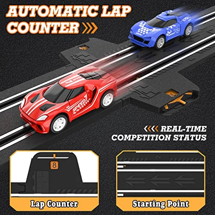 Slot Car Race Track Sets with 4 High-Speed Racing Car, Battery or Electric Race Car Track for Boys and Kids, Dual Racing Game Lap Counter Circular Overpass Track, Gifts Toys for Boys Kids Age 6 7 8-12 by Wupuaait - Image 5