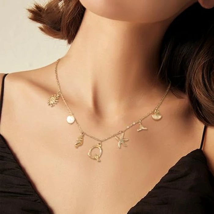 VANGETIMI P Gold Initial Charm Necklace for Women Summer Beach Shell Starfish Letter Necklace A-Z Name Personalized Pendant Necklace for Women Surfer Jewelry Trendy by VANGETIMI - Image 2