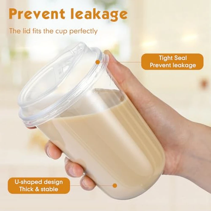 Baderke 100 Sets 16 oz Clear Plastic Cups with Lids,Sturdy Iced Coffee Cups with lids, Disposable Plastic Smoothie Cup for Cold Drinks by Baderke - Image 4