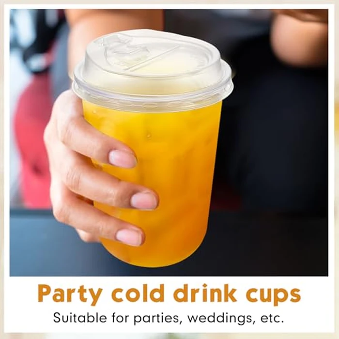 Baderke 100 Sets 16 oz Clear Plastic Cups with Lids,Sturdy Iced Coffee Cups with lids, Disposable Plastic Smoothie Cup for Cold Drinks by Baderke - Image 5