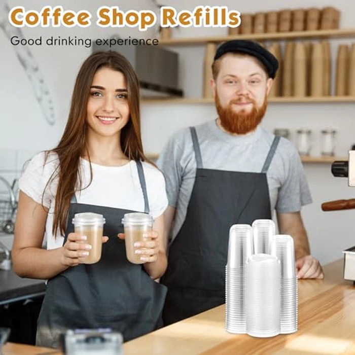 Baderke 100 Sets 16 oz Clear Plastic Cups with Lids,Sturdy Iced Coffee Cups with lids, Disposable Plastic Smoothie Cup for Cold Drinks by Baderke - Image 7