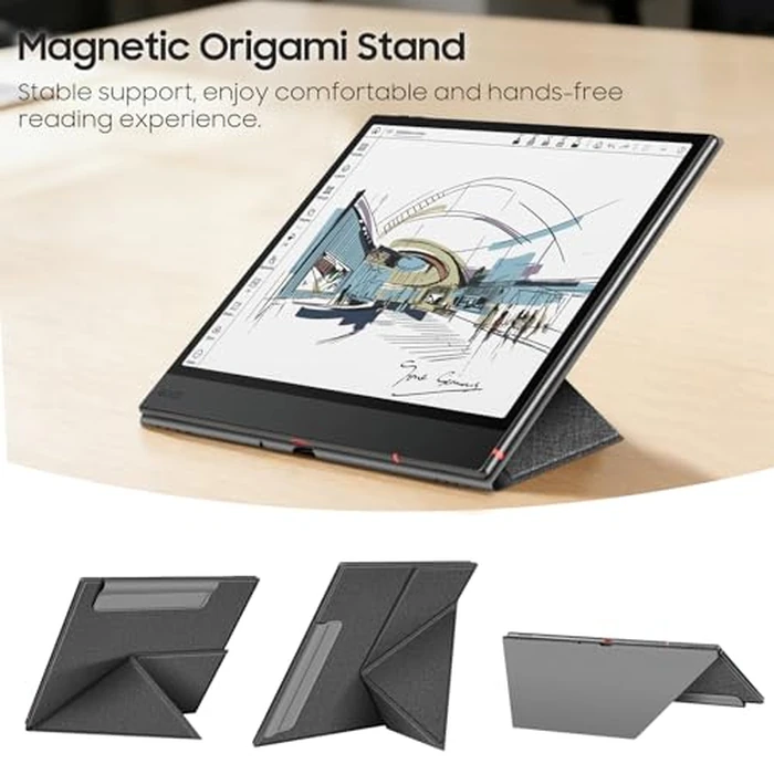 Fintie Origami Case for 10.3" Boox Note Air 5 C (2025)/Air4 C/Air3 C/Air3 B/W Tablet ePaper - Slim Lightweight Multi-Viewing Angles Stand Magnetic Cover Auto Sleep/Wake with Pen Buckle (Gray) by FINTIE - Image 4