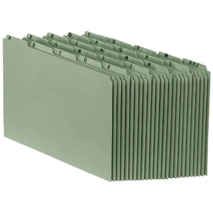Pendaflex File Organizers, Sturdy Alphabetic File Guides, Letter Size, A-Z Preprinted Headings, Plain Tabs, 25-Point Green Pressboard, 65% Recycled Fiber, 25 Guides/Box by Pendaflex - Used - Like New condition - CA$12.72