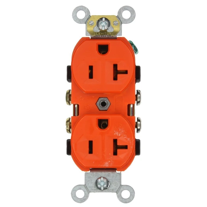 Leviton CR20-O 20-Amp, 125-Volt, Narrow Body Duplex Receptacle, Straight Blade, Commercial Grade, Self Grounding, 10-Pack, Orange by Leviton - Used - Like New condition
