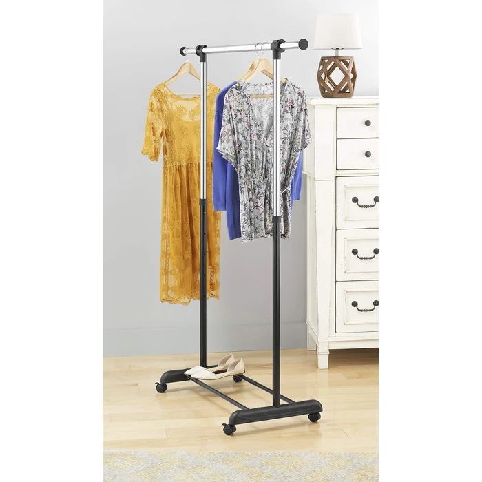 Whitmor Adjustable Rolling Clothes Organizer Chrome Garment Rack, Black and Silver by Whitmor - Used - Like New condition - US$19.33