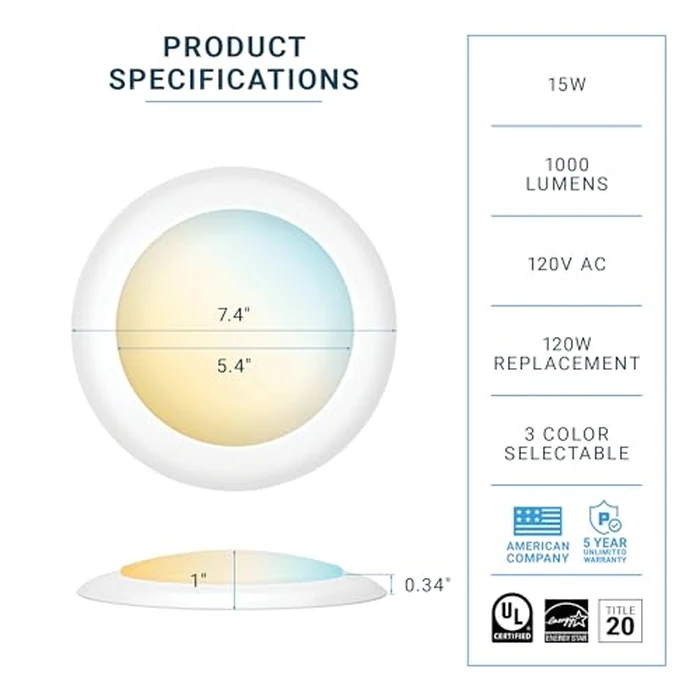 PARMIDA (12 Pack) 5/6 Inch Dimmable 3CCT LED Disk Lights, 15W Surface Mount Recessed Ceiling Disc Lighting, 3 Color Selectable 3000K/4000K/5000K, 1050lm, J-Box Or Recessed Can Installation, UL-Listed by Parmida LED Technologies - Image 3
