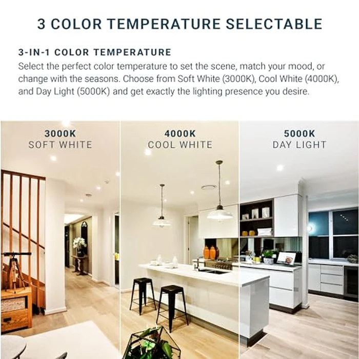 PARMIDA (12 Pack) 5/6 Inch Dimmable 3CCT LED Disk Lights, 15W Surface Mount Recessed Ceiling Disc Lighting, 3 Color Selectable 3000K/4000K/5000K, 1050lm, J-Box Or Recessed Can Installation, UL-Listed by Parmida LED Technologies - Image 4