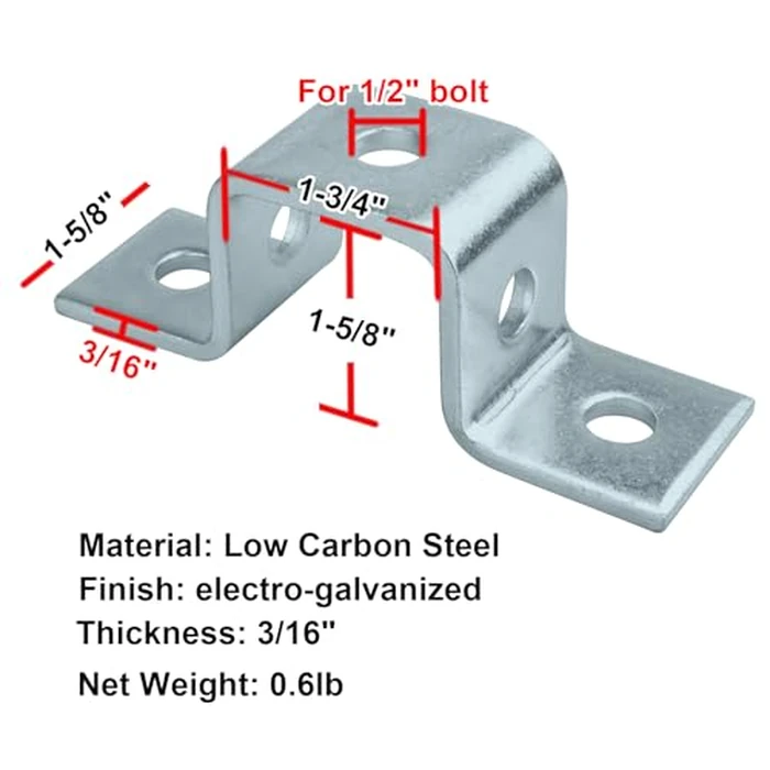 heneng 6 Pcs 5 Hole U Shaped Fitting for 1-5/8" Strut Channel, Cross Connector Bracket U Support, 3/16" Thick by heneng - Image 2