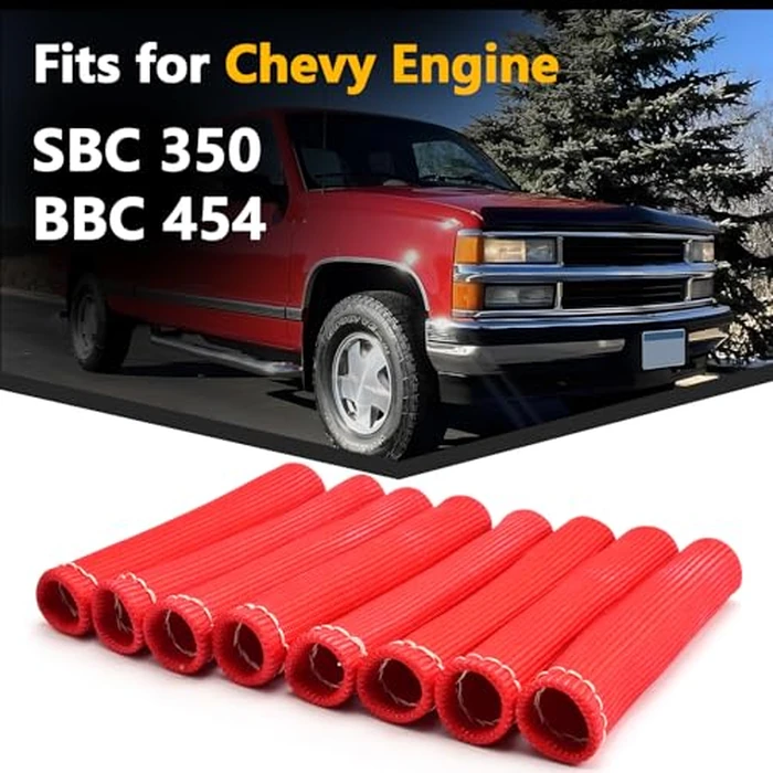 Spark Plug Wire Boots Heat Shield Protector Sleeve Covers for Chevy GMC SBC 350/ BBC 454/ LS1/ LS2 V8 engines (Red) 8Pcs by Generic - Image 2