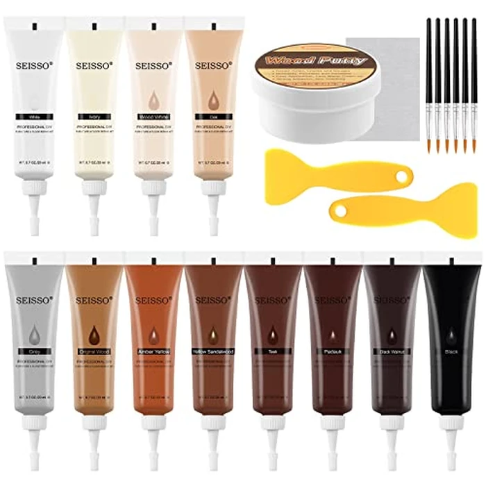 SEISSO Wood Furniture Repair Kit, 12 Colors Wood Repair fillers with Wood Putty. Used for Stains, Scratch, Wood Floors, Stains, Tables, Desks, and Cover Ups by SEISSO - Used - Very Good condition - US$8.21