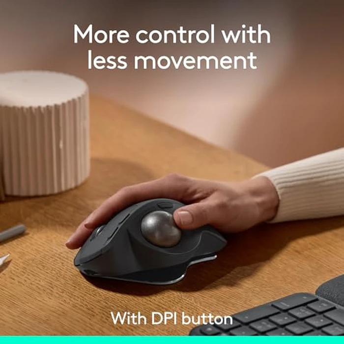 Logitech MX Ergo S Advanced Wireless Trackball Mouse, USB-C Rechargeable Wireless Ergonomic Mouse with Bluetooth and Encrypted Dongle, 6 Programmable Buttons, for PC/Mac - Graphite by Logitech - Image 2