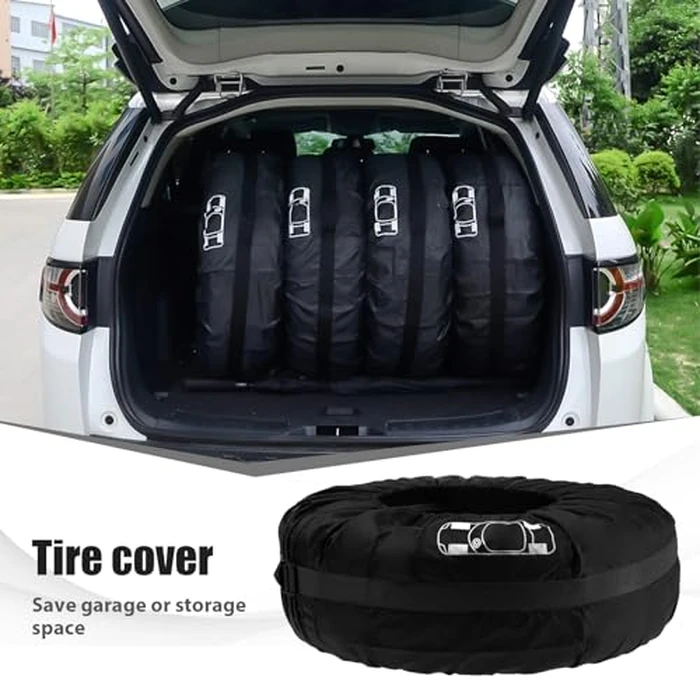 Anxingo 4 Pack Black Polyester Tire Covers, Wheel Protector Tires Storage Bags with Handle, Outdoor Waterproof Dustproof Wheel Covers Fit for 19"-23" Tires (Black) by Anxingo - Image 5