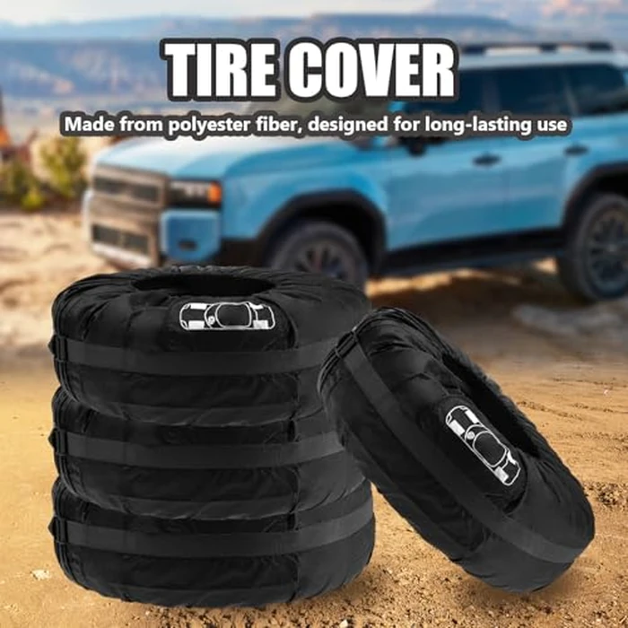 Anxingo 4 Pack Black Polyester Tire Covers, Wheel Protector Tires Storage Bags with Handle, Outdoor Waterproof Dustproof Wheel Covers Fit for 19"-23" Tires (Black) by Anxingo - Image 7