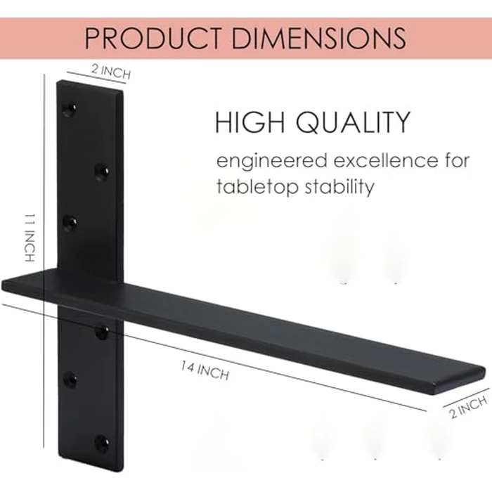(2-Pack) Floating Shelf Bracket T Shelf Bracket,Solid Heavy Duty Steel Knee Wall Hidden Granite Countertop Support Floating Bracket Hardware.10-20" DIY Projects, Screws Included (2, 14inch) by FIGHT FOR YOU - Image 2