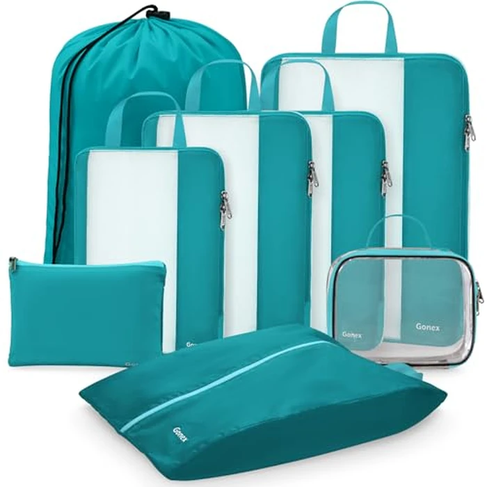 Gonex 8 Set Compression Packing Cubes, Expandable Mesh Organizer for Travel Accessories, Essentials With Toiletry, Laundry, Shoe, Cable Bags for Suitcases, Blue by Gonex - Image 2